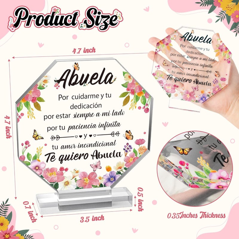 Yopyame Spanish Grandma Birthday Gifts - Regalos para Abuela Acrylic Plaque Decor Keepsake Paperweights Gifts for Grandma in Spanish Christmas Mothers Day Gifts for Grandma from Granddaughter Grandson - Image 2